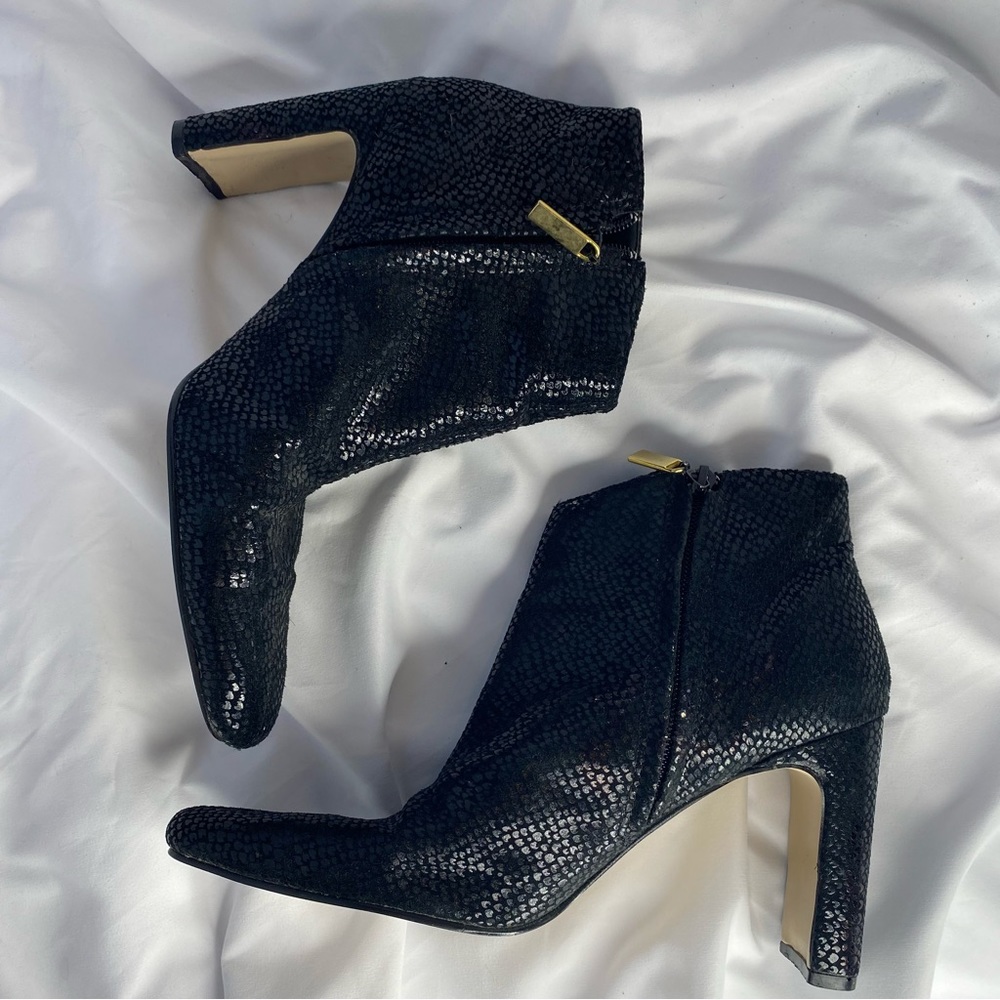 Retro Black snake skin bootie with Gold zipper